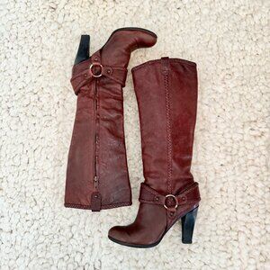Frye Vicki Tall Braided Harness Leather Boots in Saddle